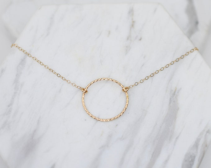 14K Gold Dainty Karma necklace - 14K Gold Circle Necklace.