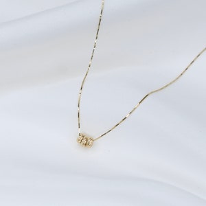 14K Gold Roundel DiagonalCut Beads Necklace. 14K gold box chain