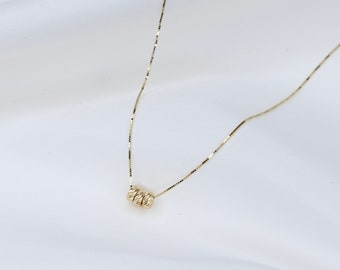 14K Yellow Gold Roundel Diagonal-Cut Bead Necklace: Delicate Box Chain