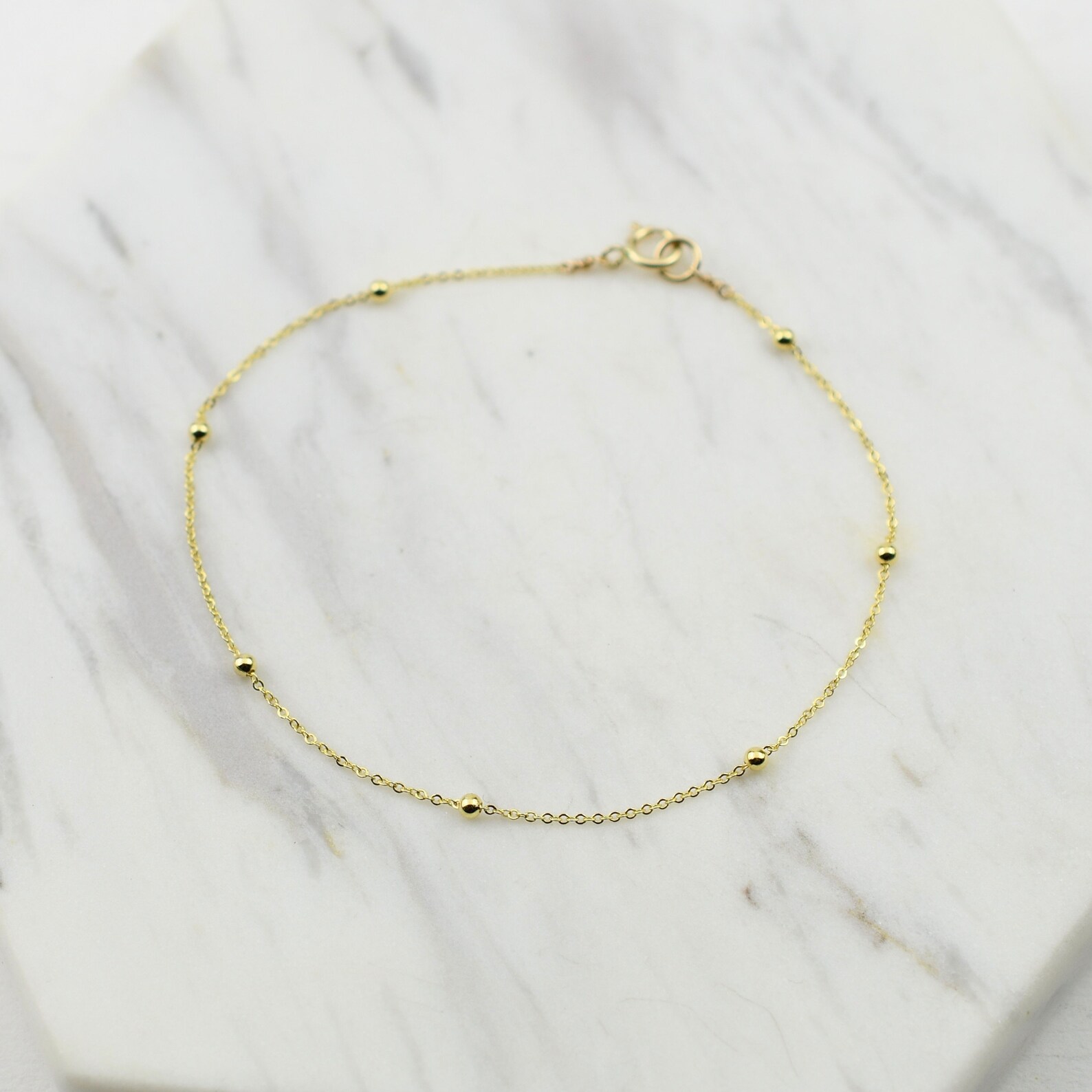 14K Gold Dainty Chain Bracelet 14K Gold Cable Chain With Etsy