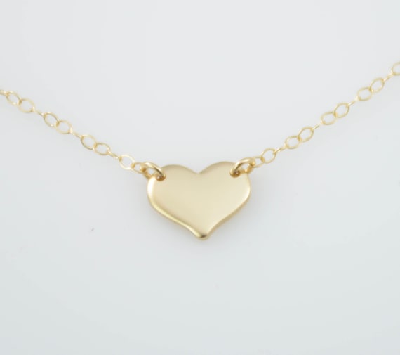 14K Solid Gold Heart Necklace. 14K Gold Petite Heart Necklace. 14K