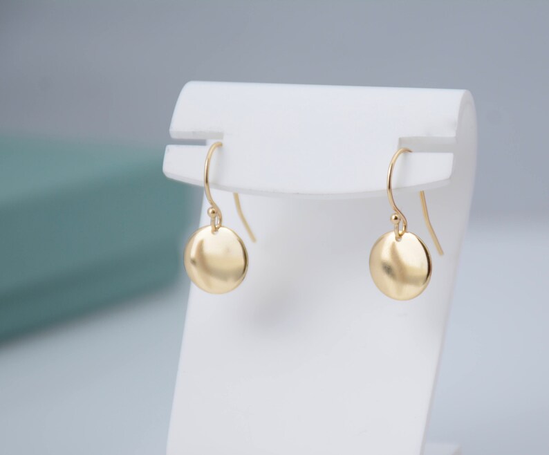 14K solid gold earrings. 14K solid gold tiny disc earrings. Tiny gold disc earrings. Simple earrings. Dainty earrings. Gift for her. image 5