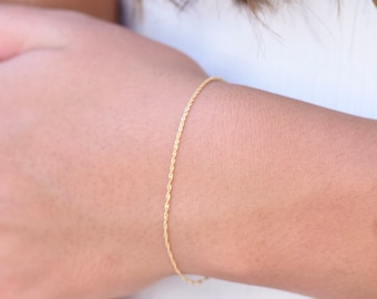 14K Gold Dainty Sparkle Chain Bracelet - 14K Gold 1.1mm Chain Bracelet