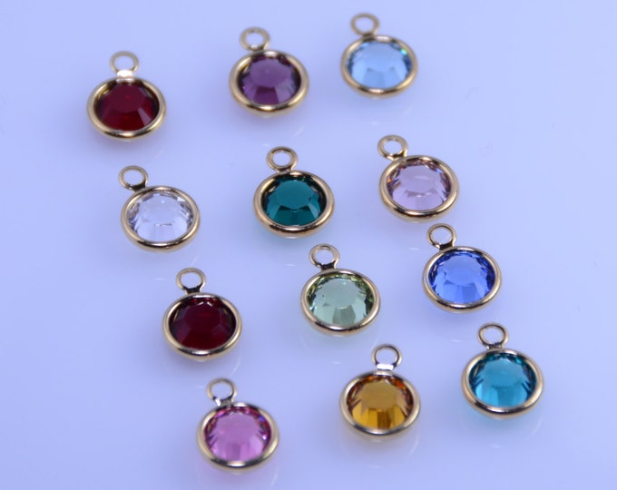 Add-on birthstone, Gold plated Swarovski crystal charm