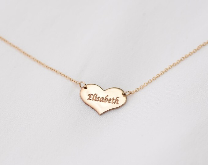 14K Solid Gold Heart Personalized Necklace. 14K gold Personalized heart necklace. 14K gold small heart charm necklace.