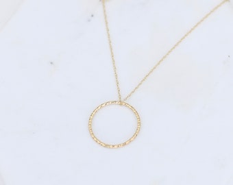 14K Gold Dainty Karma necklace - 14K Gold Circle Necklace.