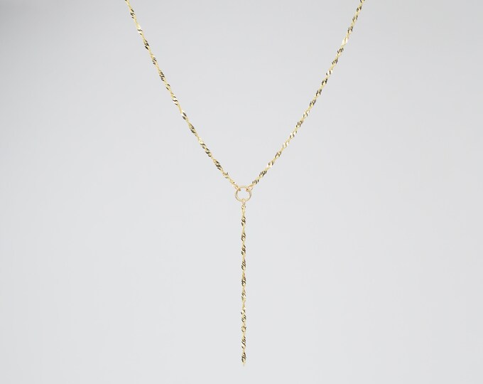 14k Gold Y Necklace. 14K sparkle chain necklace. 14k delicate y necklace.