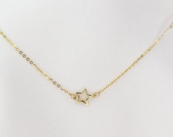 14k Gold Tiny Star Choker: Dainty Cable Chain Necklace