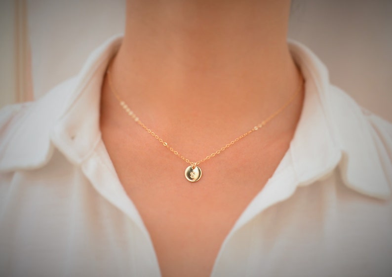 Gold disc necklace Small disc necklace Tiny disc necklace Tiny initial necklace Personalized small disc necklace