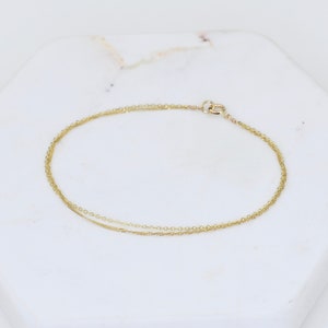 14K Gold Dainty Double Chain Bracelet 14K Solid Gold Bracelet image 8