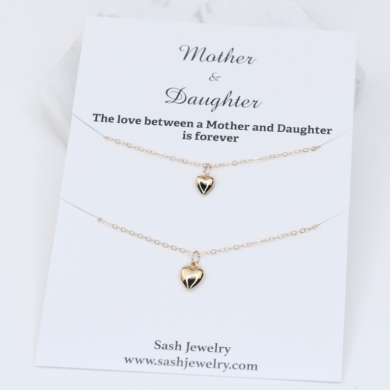 14K Gold Mother Daughter Necklace Set 14K Gold Heart Etsy