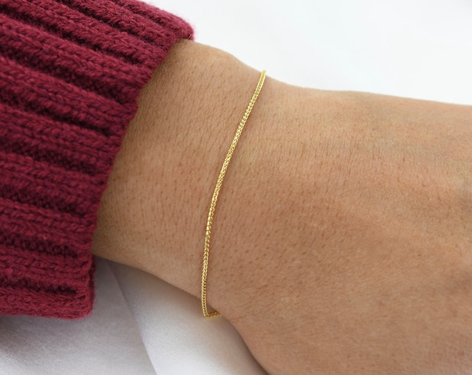 14K Gold Wheat Chain Bracelet - 14K Gold Sparkly Chain Bracelet
