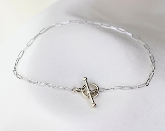 14K White Gold Paper Clip Chain Bracelet with Toggle Clasp