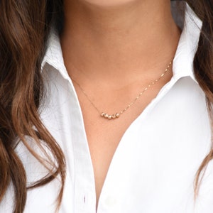 14K Gold small beads necklace. 14K gold delicate necklace. 14K gold box chain