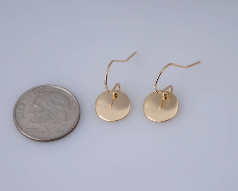 14K solid gold earrings. 14K solid gold tiny disc earrings. Tiny gold disc earrings. Simple earrings. Dainty earrings. Gift for her. image 3