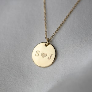 14k Gold Personalized Necklace. 14k gold small disc necklace