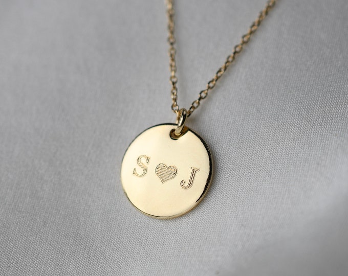 14k Gold Personalized Necklace. 14k gold small disc necklace