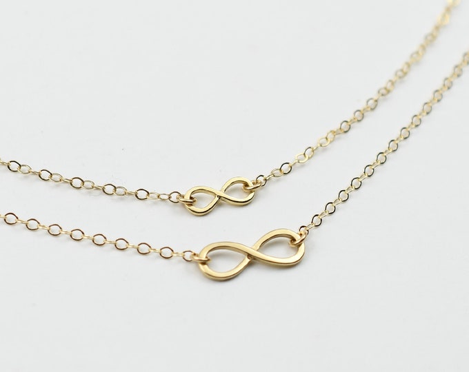 14k Gold Mother Daughter Infinity Necklace set - Mother daughter gift