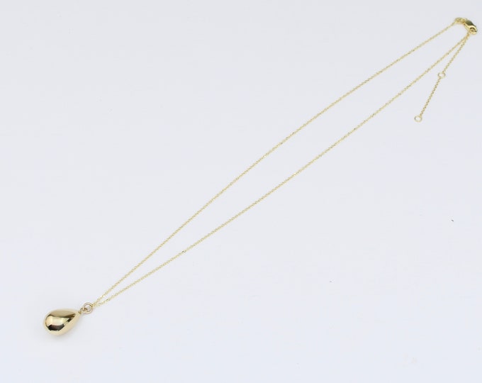 14K Gold Teardrop Necklace - 14K Gold Adjustable Tear Drop Necklace