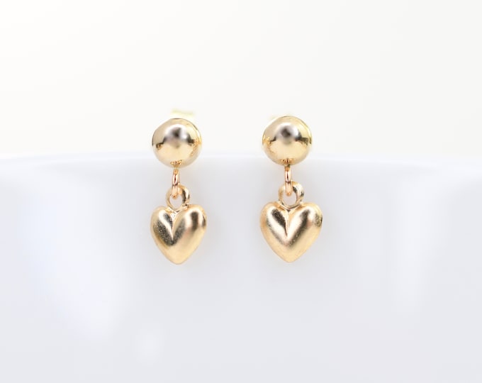 14k Gold Heart Earrings - 14k Gold Tiny Heart Earrings