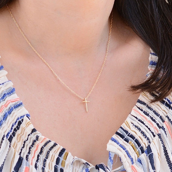 14K Solid Gold Cross Necklace. 14K Gold 