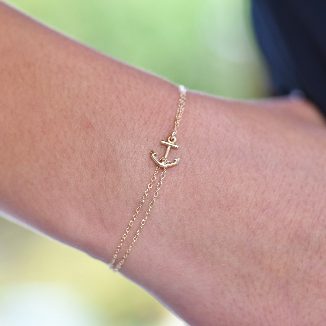 14K Gold Anchor Bracelet Solid Gold Anchor Bracelet Gold Dainty Anchor