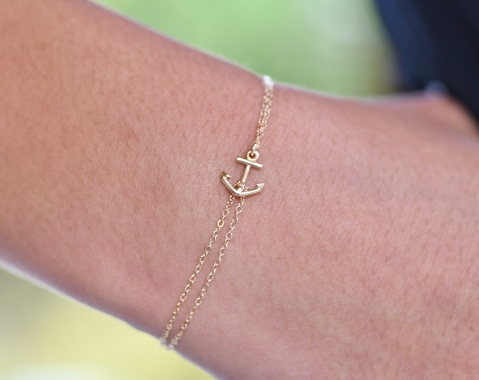 14K Gold Anchor Bracelet - Solid Gold Anchor Bracelet - Gold Dainty Anchor Bracelet