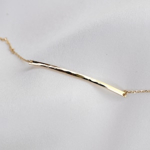 14K Gold Thin Bar Bracelet. 14K Gold Hammered Bar Bracelet