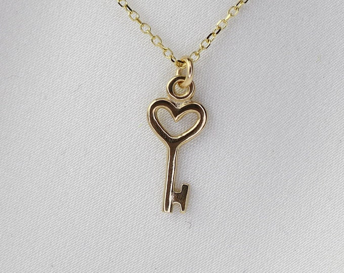 14K Gold Tiny Heart Key Necklace
