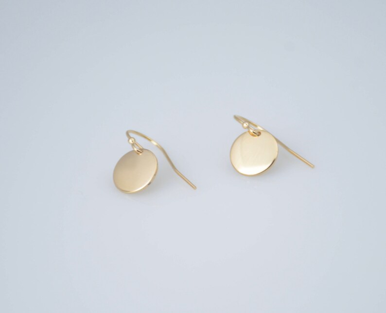 14K solid gold earrings. 14K solid gold tiny disc earrings. Tiny gold disc earrings. Simple earrings. Dainty earrings. Gift for her. image 8