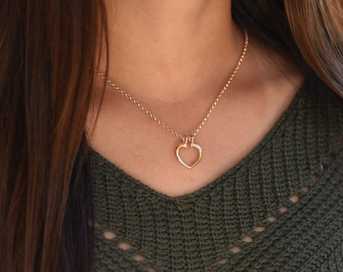 14K Gold Ring Holder Necklace, 14K Gold Heart Ring Holder and Rolo chain necklace