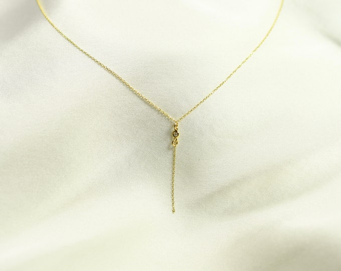 14k Gold Y Necklace. 14K Gold Diamond necklace. 14k delicate y necklace.