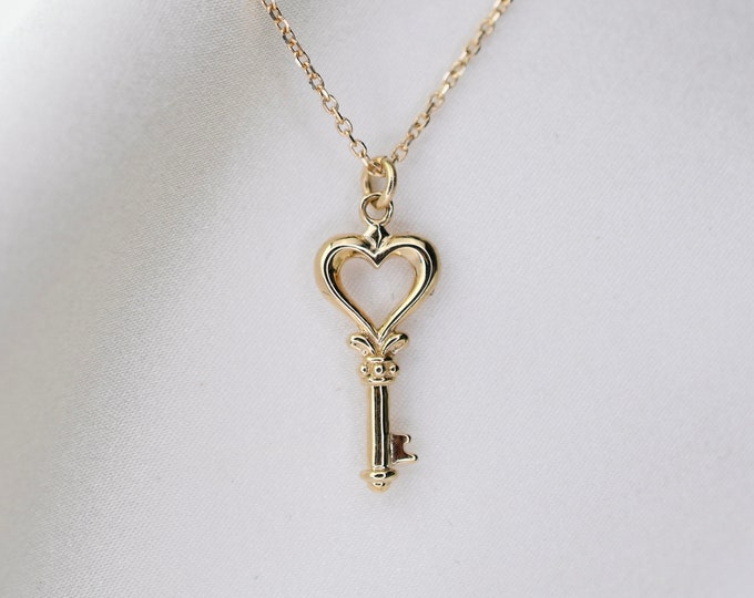 14k Gold Heart Key Necklace