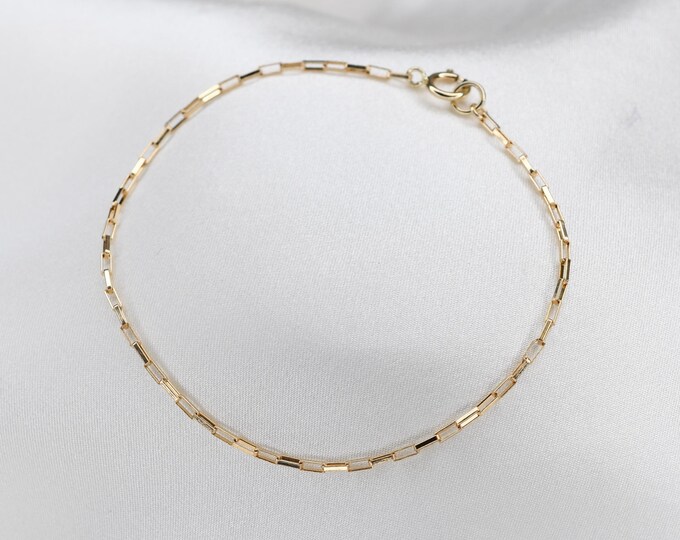 14K Gold Rectangle Box Chain Bracelet