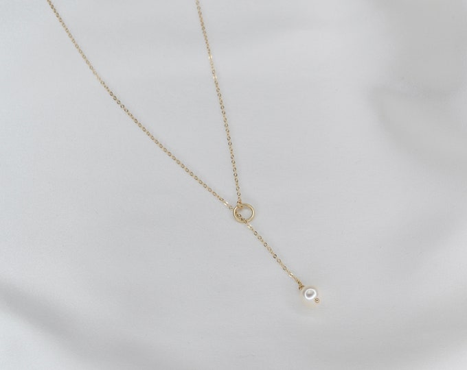 14k Gold Y Necklace. 14k delicate y necklace