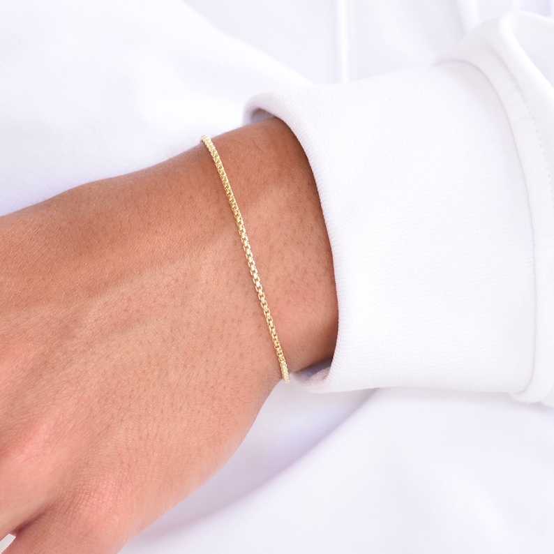 14K Gold Men's Chain Bracelet 14K Gold 1.7mm Rounded Box Etsy