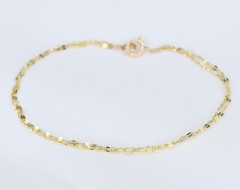 14K Gold Sparkle Dainty Multi Chains Bracelet. 14K gold double layer sparkle chain and beveled cable chain bracelet