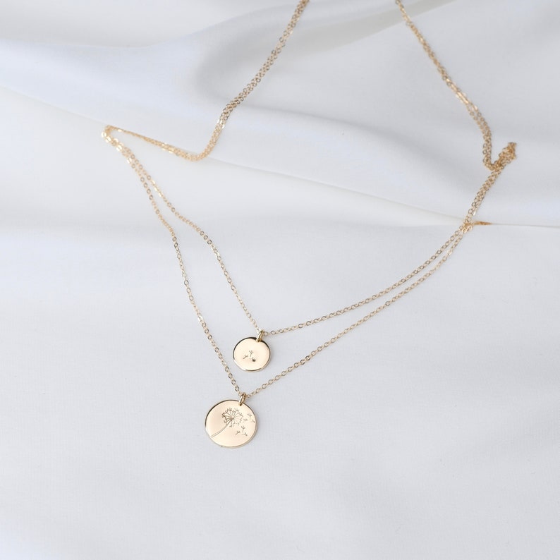 14K Gold Mother Daughter Necklace Set Dandelion Necklace. | Etsy