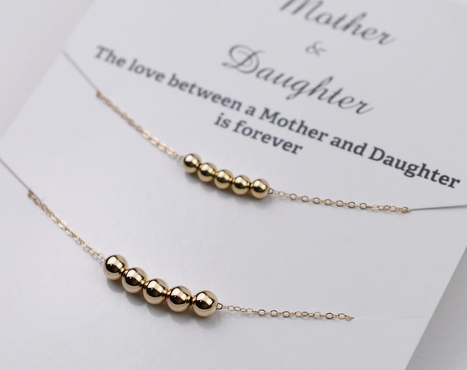 Mother Daughter necklace set. Mother daughter 14K gold necklace set. Mother daughter 14k gold beads necklace set. Gift for mother