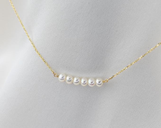 14K Gold Pearl Necklace – Dainty Freshwater Pearl Necklace – 14K Gold Delicate Chain Necklace