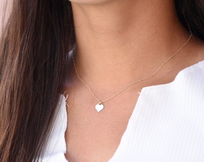 14k Gold Tiny Heart Necklace. Delicate Necklace. 14K solid gold necklace. Adjustable necklace