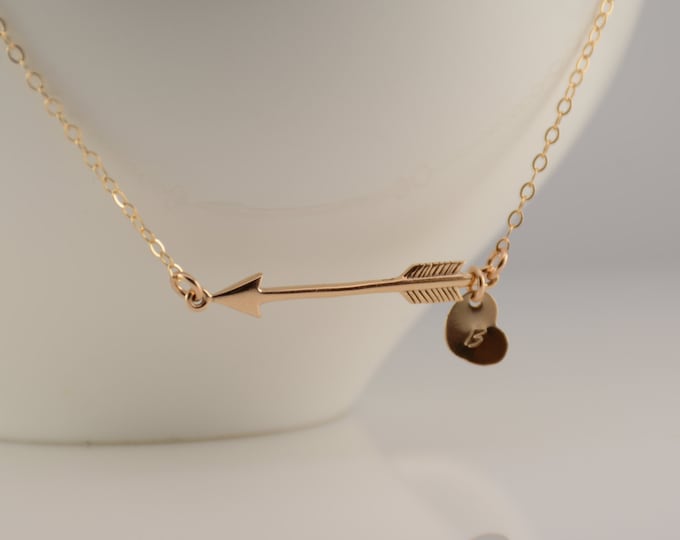 Arrow necklace. Personalized arrow necklace. Gold arrow necklace.