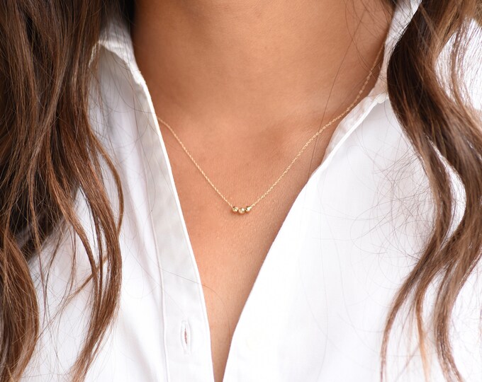 14K Gold Mirror Beads Necklace