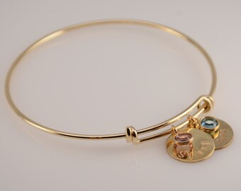 Grandmother bracelet. Mother bracelet. Adjustable gold bangle bracelet. Gold plated expandable bracelet