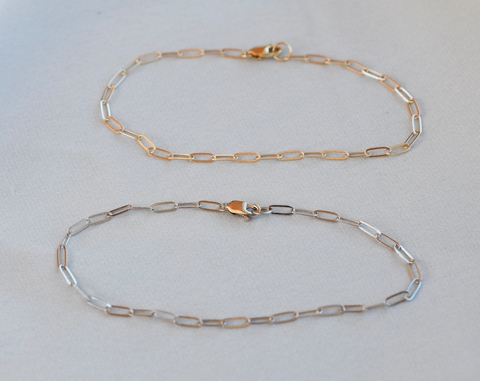 14K Gold Paper Clip Chain Bracelet. 14K White Gold Paper Clip Chain Bracelet. 14K Yellow Gold Paper Clip Chain Bracelet