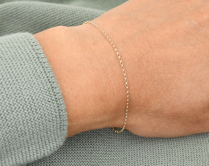 14K Gold Chain Bracelet - 14K Solid Gold Dainty Chain Bracelet