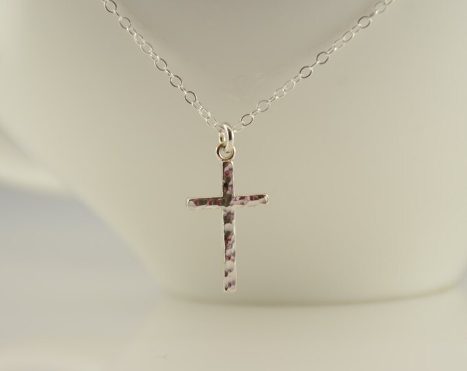 Hammered cross necklace. Cross necklace. Christening gift. Baptism gift, Baptism necklace