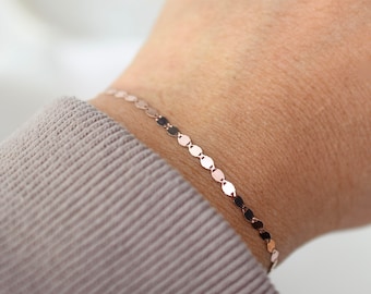 14K Solid Rose Gold Sparkle Chain Bracelet