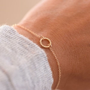 14K Gold Circle Bracelet. 14k gold dainty circle bracelet