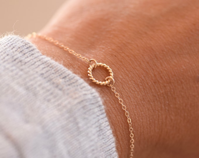 14K Gold Circle Bracelet. 14k gold dainty circle bracelet